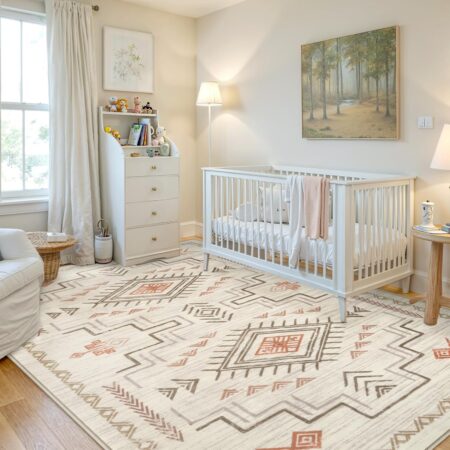 STARUIA Washable 8x10 Area Rug for Living Room, Beige Western Aztec Tribal Moroccan Area Rug, Boys Neutral Rug for Bedroom, Soft Non-Slip Non-Shedding Large Carpet Under Dining Table Home Office