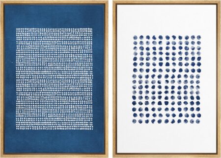 SIGNWIN Framed Canvas Print Wall Art Set Navy Blue White Geometric Dot Collage Abstract Shape Illustration Modern Art Decorative Nordic Multicolor for Living Room, Bedroom, Office - 16"x24"x2 Natural