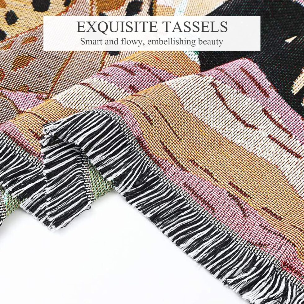 Double-Sided Cotton Woven Throw Blanket with Tassel Jungle Bohemian Style Tapestry Shawl Multi-Function Decorative Throws for Sofa Bed Armchair Camping Blanket Tablecloth Carpet 160x130cm