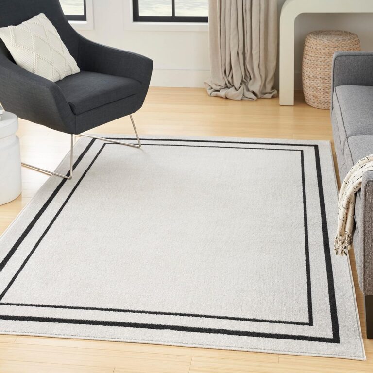 Nourison Home Essentials Indoor/Outdoor Ivory/Black 6' x 9' Area -Rug, Easy -Cleaning, Non Shedding, Bed Room, Living Room, Dining Room, Backyard, Deck, Patio (6x9)