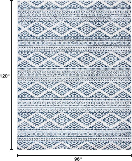SAFAVIEH Area Rug 8x10 - Tulum Collection - Large - Ivory & Navy, Moroccan Boho Tribal Design, Non-Shedding & Easy Cleaning, Ideal for Living Room, Bedroom, Office, Dining Space (TUL272D)