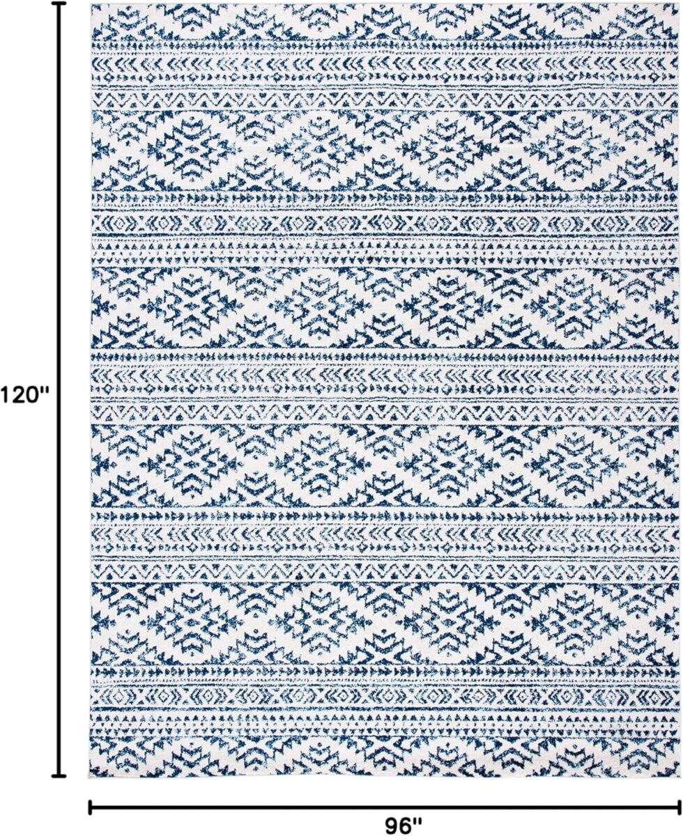SAFAVIEH Area Rug 8x10 - Tulum Collection - Large - Ivory & Navy, Moroccan Boho Tribal Design, Non-Shedding & Easy Cleaning, Ideal for Living Room, Bedroom, Office, Dining Space (TUL272D)
