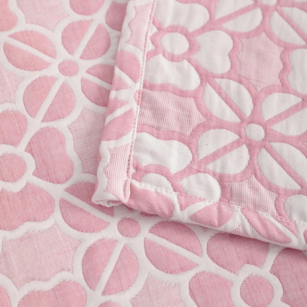 NTBAY 3 Layer Oversized Muslin Cotton Toddler Blanket, 45x60 Inches Jacquard Reversible Nursery Bed Blanket, Super Soft and Thermal Crib Blanket for All Seasons, Baby Gift, 45"x60", Pink Clover