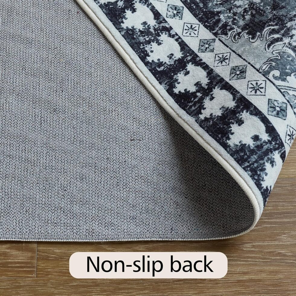 5x7 ft Area Rug - Washable Non-Slip Indoor Rug for Bedroom, Living Room, Kitchen, Office, Entryway - Soft Boho Black & White Design, Kids-Friendly, Runner Rug