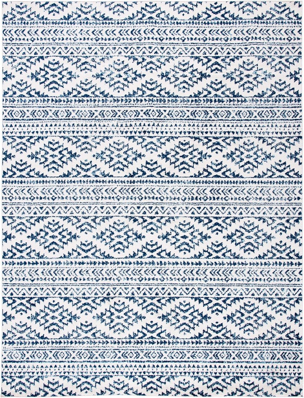 SAFAVIEH Area Rug 8x10 - Tulum Collection - Large - Ivory & Navy, Moroccan Boho Tribal Design, Non-Shedding & Easy Cleaning, Ideal for Living Room, Bedroom, Office, Dining Space (TUL272D)